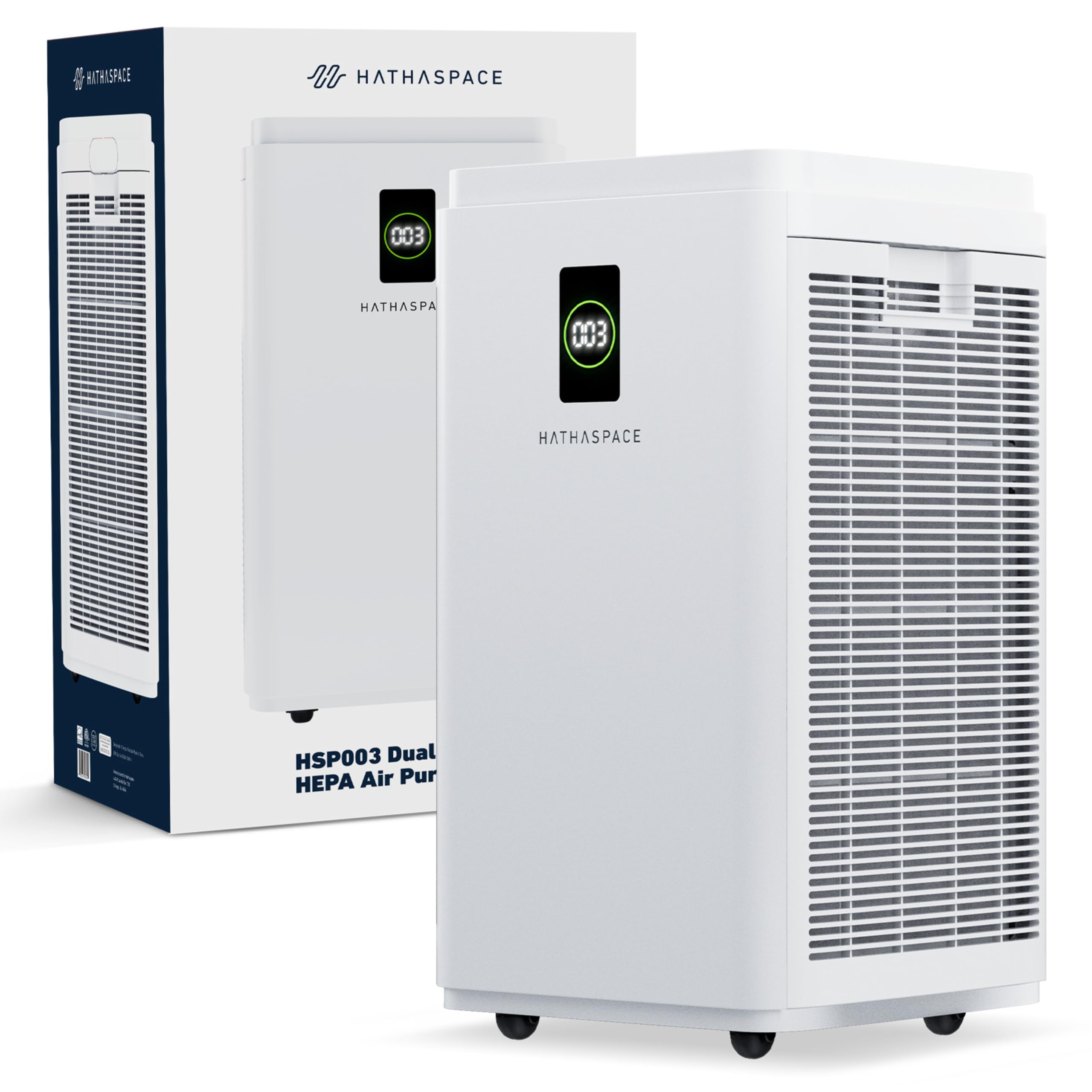 HATHASPACE HSP003 True HEPA Air Purifier for Home - 99.9% Dust, Smoke, Pet Dander, Odor & VOC Removal - Covers 2800 Sq. Ft - Quiet Air Cleaner with Smart Sensor - Ideal for Bedroom, Living Room & Large Spaces - Allergy & Asthma Relief