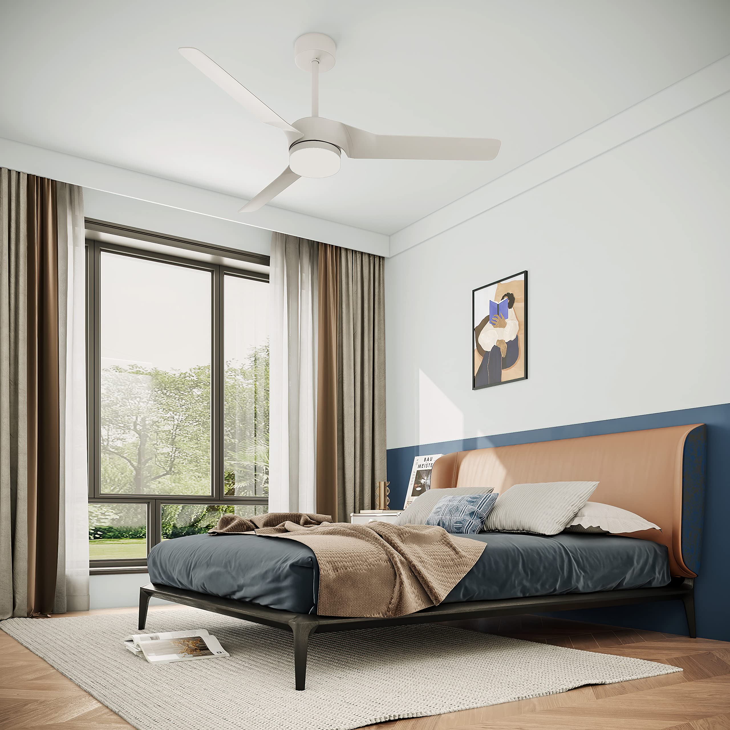 52 Inch Modern White Ceiling Fan with LED Light & Remote Control - DC Motor, Quiet & Energy Efficient for Living Room, Bedroom, Kitchen, Basement - Perfect for Home Cooling & Stylish Decor