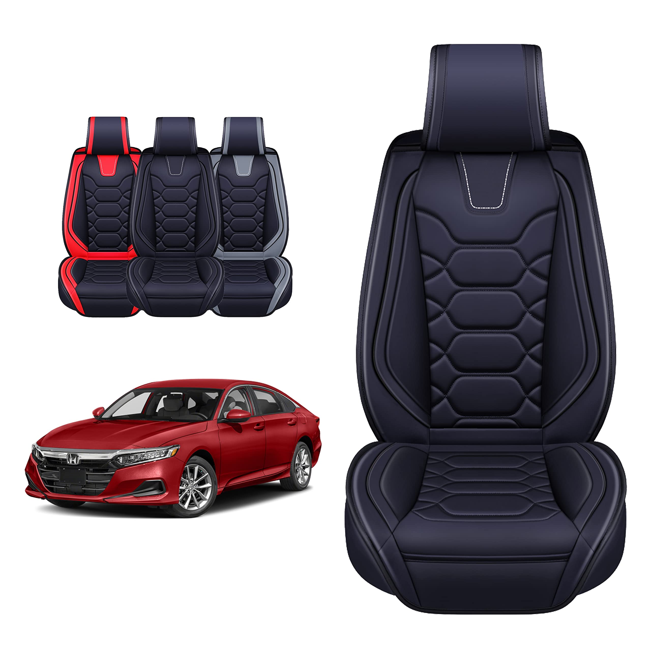 Premium Custom Fit Seat Covers for 2013-2025 Honda Accord - Waterproof Faux Leather Car Seat Protectors with Anti-Slip Design (Front Pair, Black) | Perfect for Daily Commute, Road Trips & Pet Protection