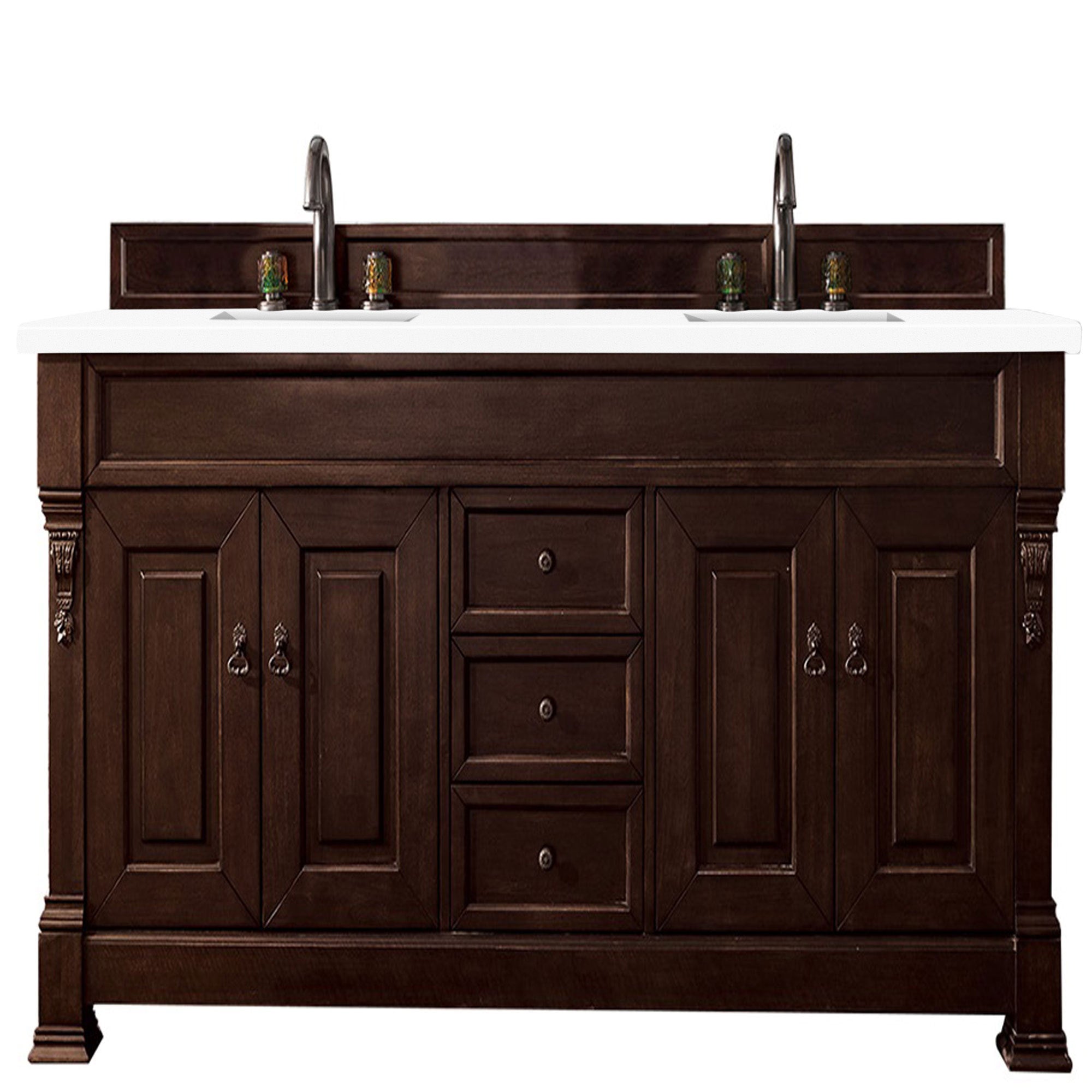 Brookfield 72-Inch Double Vanity with Burnished Mahogany Base & 3CM White Zeus Quartz Countertop - Perfect for Master Bathroom Renovation & Luxury Home Upgrade