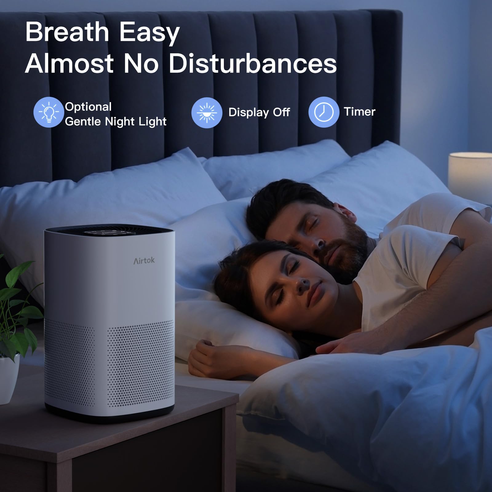 AIRTOK True HEPA Air Purifier for Large Rooms up to 990 Sq Ft - Removes 99.9% of Allergens, Pet Dander, Smoke, Dust, Mold & Odors | Ozone-Free | Ideal for Bedroom, Living Room, Office & Nursery