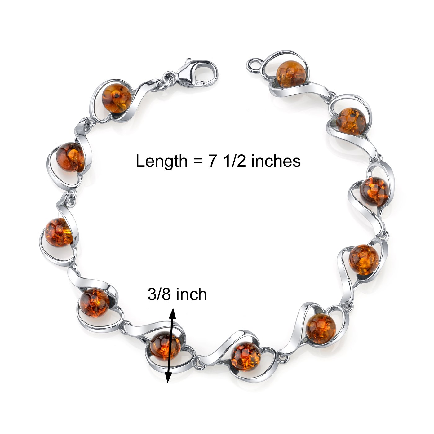PEORA Genuine Baltic Amber Floating Tennis Bracelet for Women - 925 Sterling Silver, Rich Cognac Color, Round Sphere Shape (11 Pieces, 7.5 Inches) - Real Amber Jewelry for Adults - Perfect for Gifts, Weddings & Everyday Elegance
