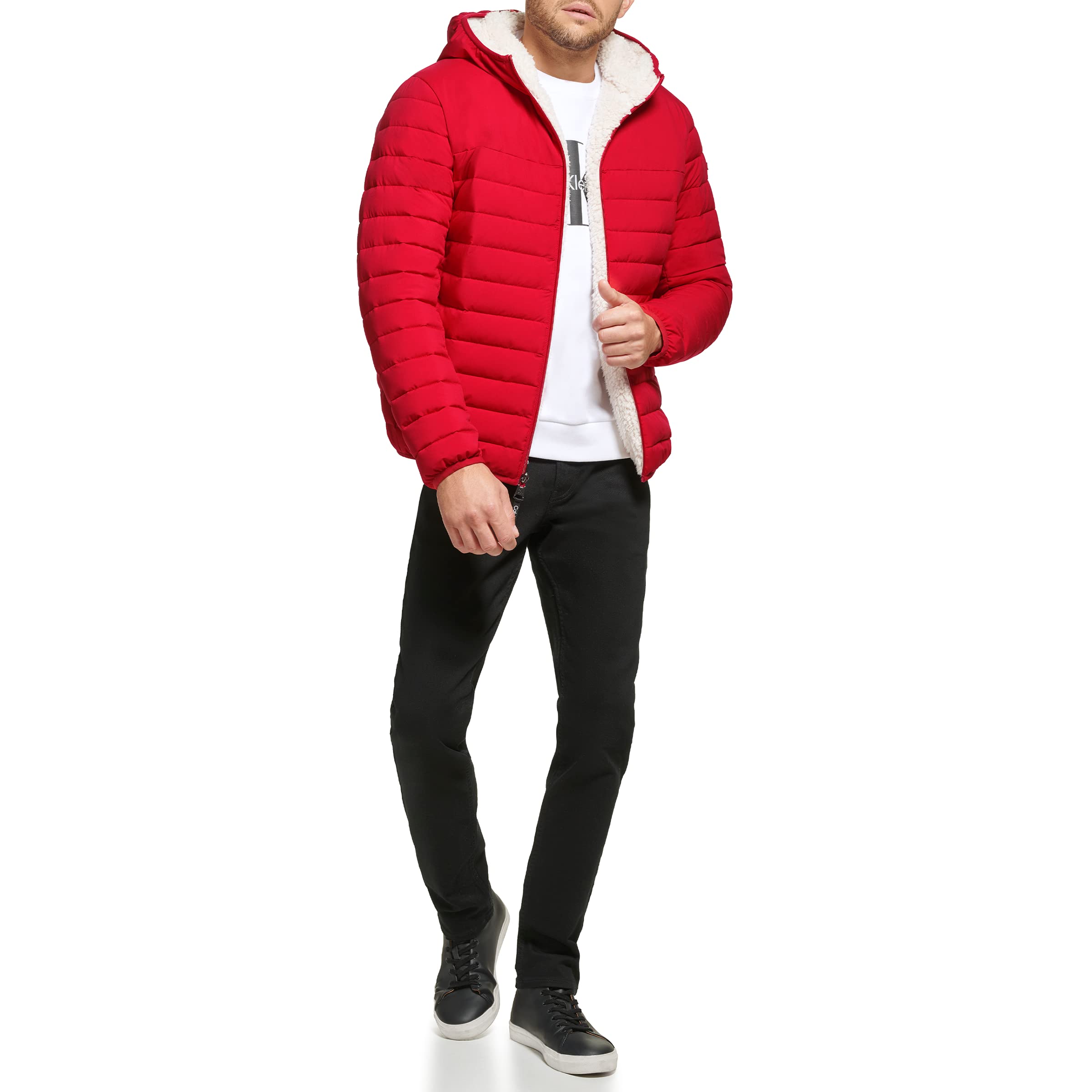 Calvin Klein Men's Mid-Weight Sherpa Lined Puffer Jacket - Warm Winter Coat for Outdoor Activities & Casual Wear