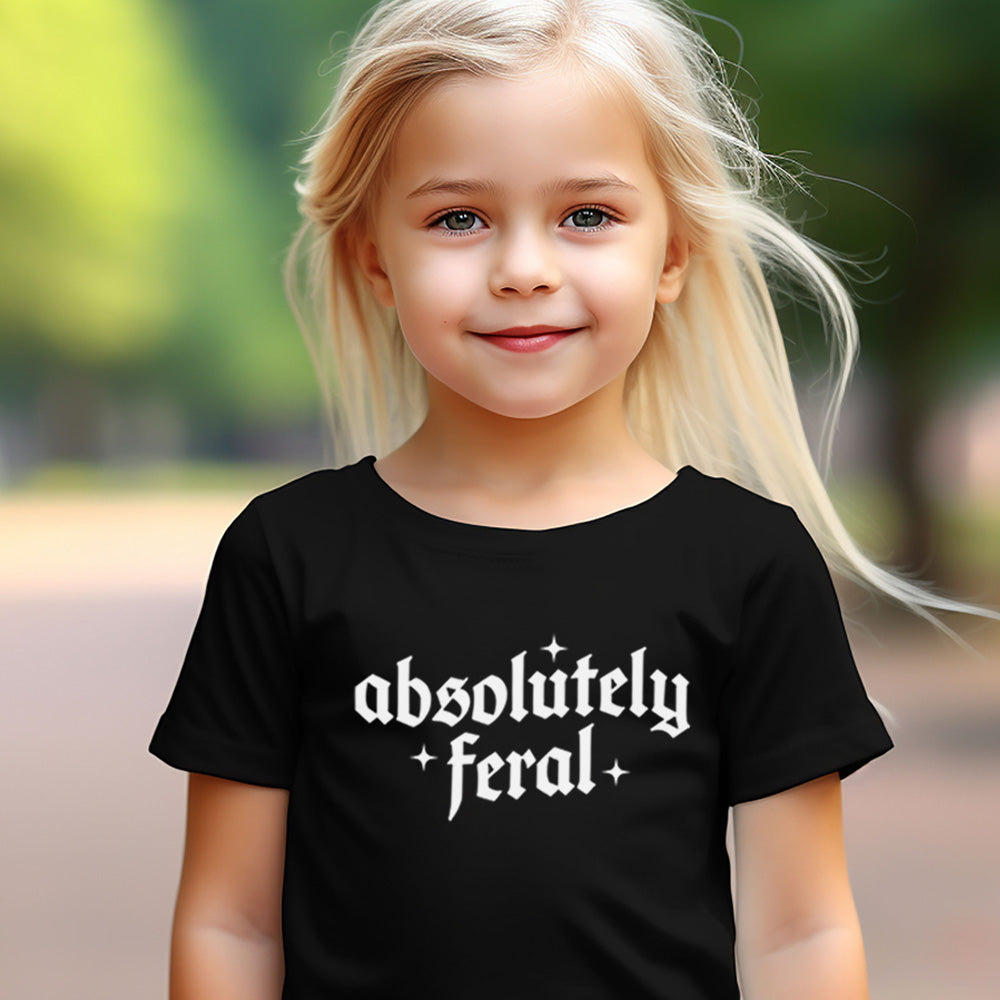 Absolutely Feral Kids T-Shirt - Funny Sarcastic Graphic Tee for Boys & Girls - Perfect for Playdates, Birthday Parties & Family Outings