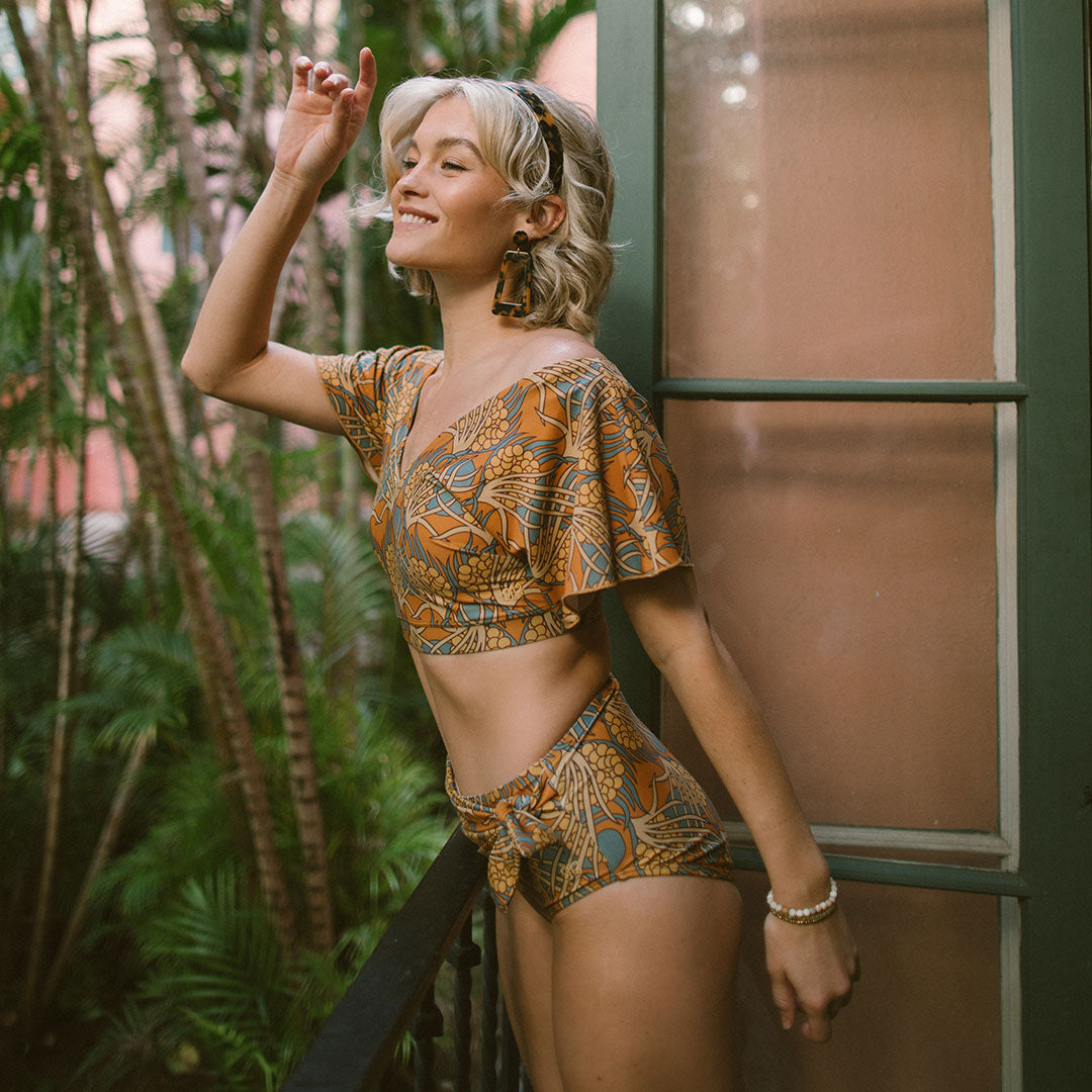 Golden Hour Cape Swim Crop Top - Women's Fashion Beach Cover Up for Summer, Pool Party, Vacation & Boho Outfits