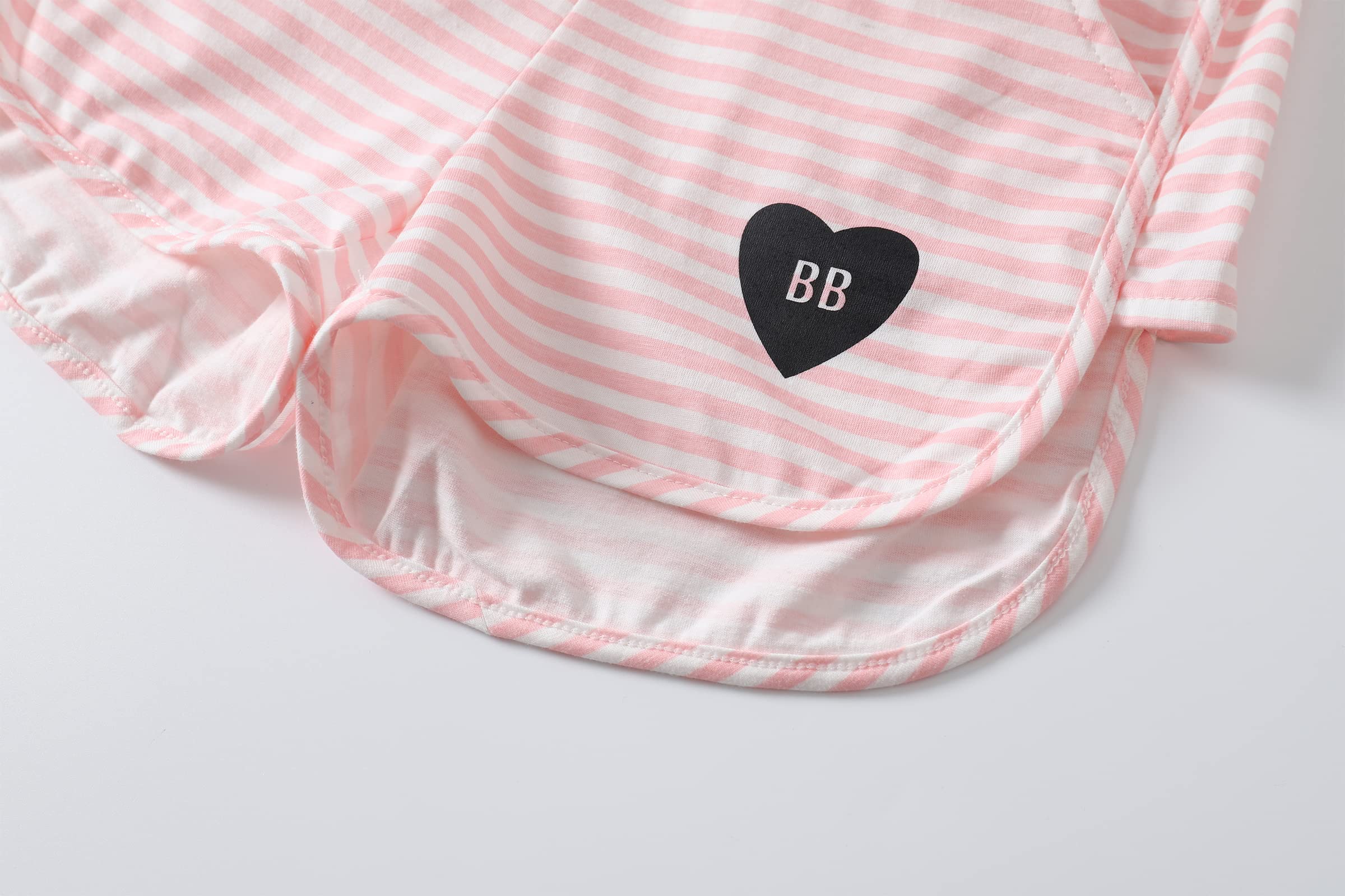 Big Girls Summer Pajama Set - Striped Heart Print Sleepwear for Comfort & Style