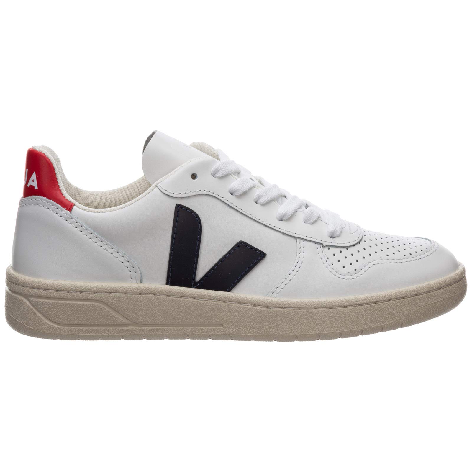 Veja Women's V-10 Sneakers - Extra White/Nautico/Pekin - Size 10 US - Eco-Friendly Vegan Leather Casual Shoes for Everyday Wear & Sustainable Fashion