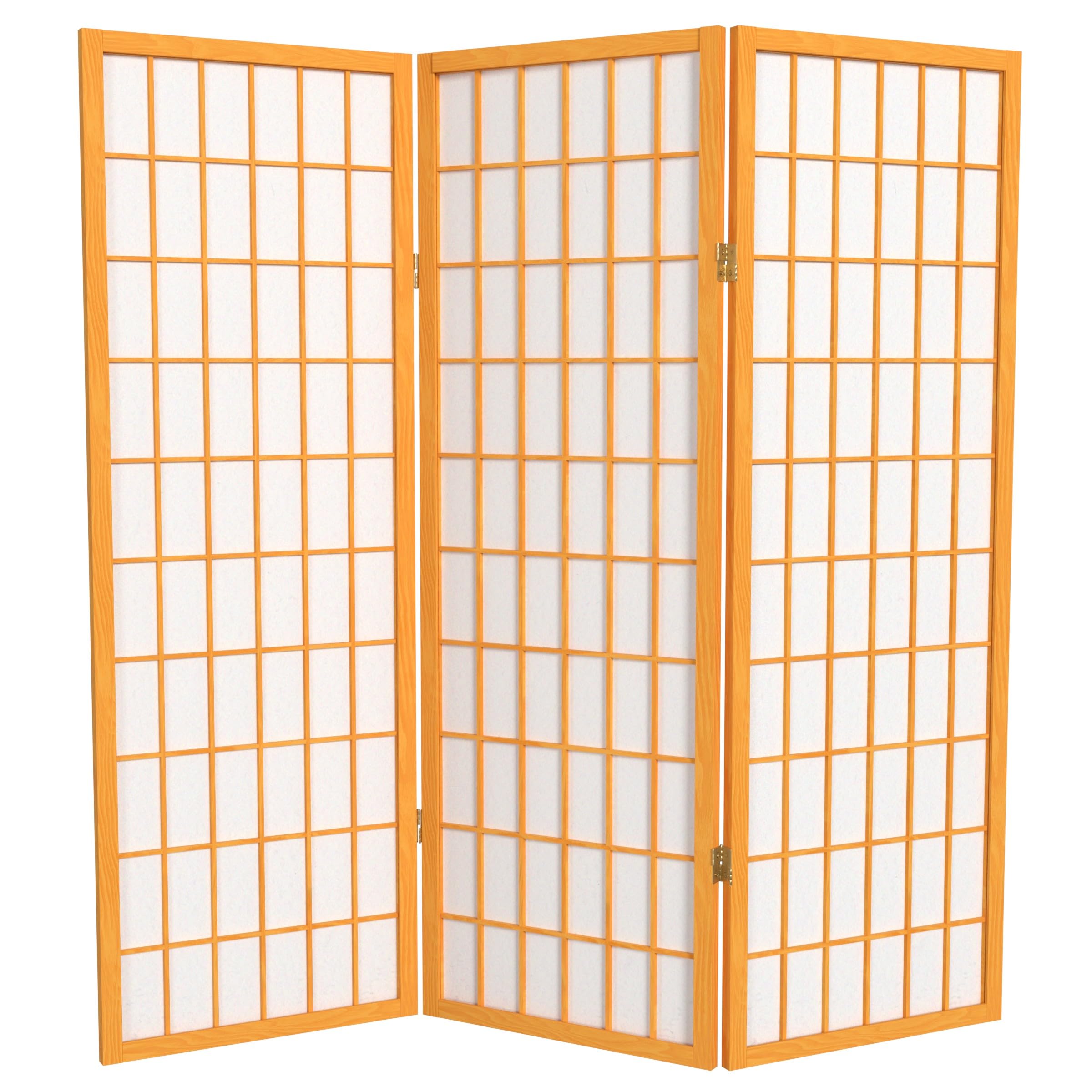 4 ft. Short Window Pane Shoji Screen - Honey Finish - 3 Panel Room Divider for Home Office, Bedroom, or Living Room Privacy