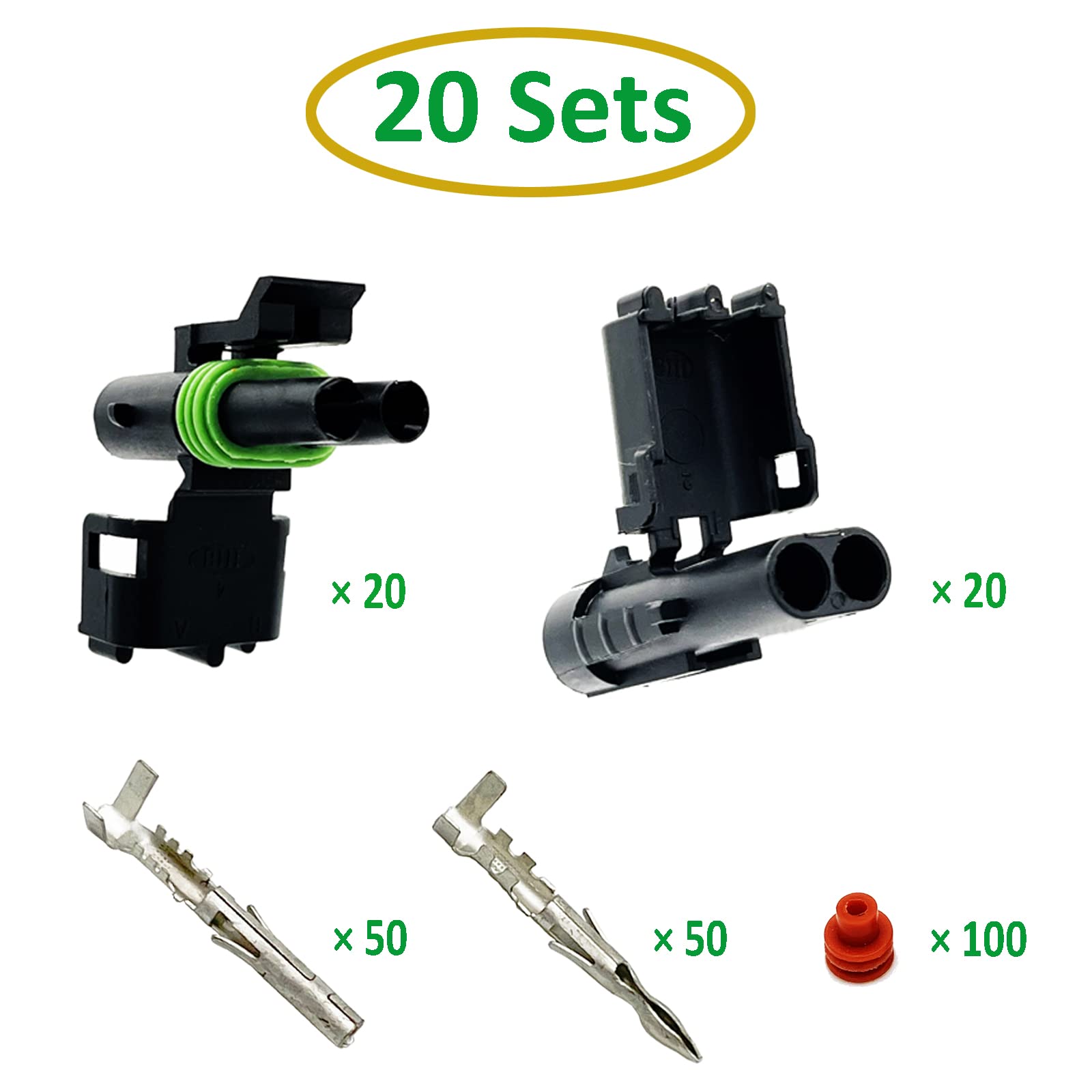 20 Pcs 2 Pin Weatherproof Automotive Electrical Connector Kit - Waterproof 18-14 AWG Wire Terminals for Car, Truck, Boat & Outdoor Electrical Wiring