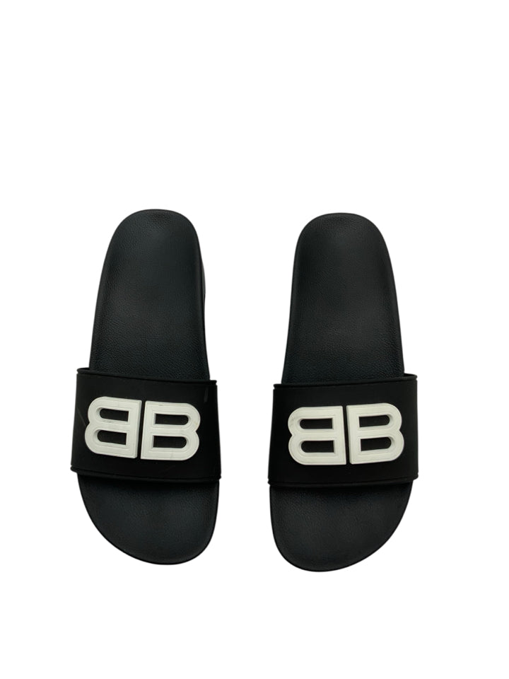Balenciaga Women's Pool BB Wedge Slides Sandals - Size 38 (US 8) | Comfortable Designer Wedge Heel Slides for Beach, Pool, and Summer Outfits