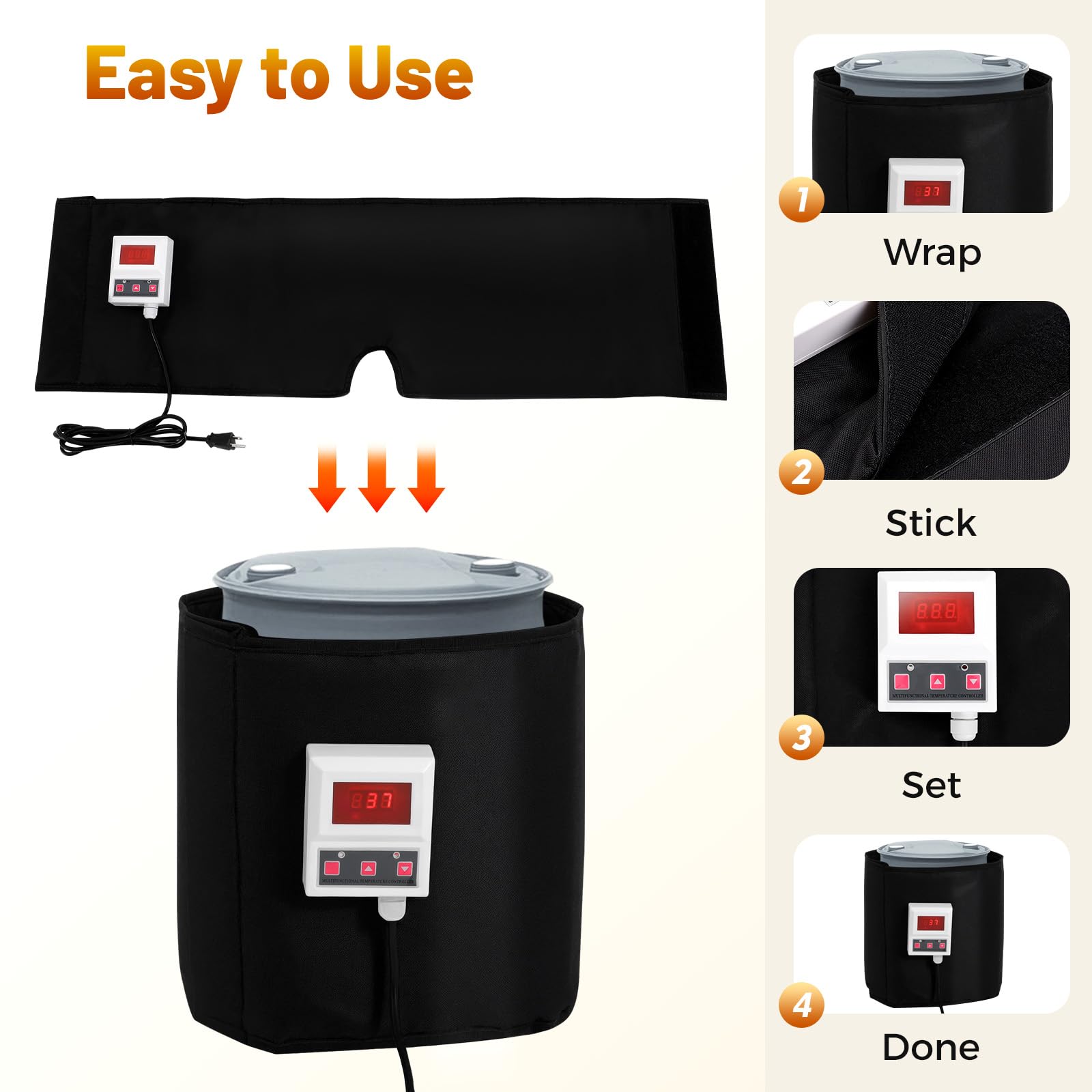 400W Bee Blanket Honey Heater - 5 Gallon Pail & Drum Warmer with Fixed Thermostat (68-230°F) - Automatic Temperature Control for Beekeeping, Honey Storage & Winter Protection