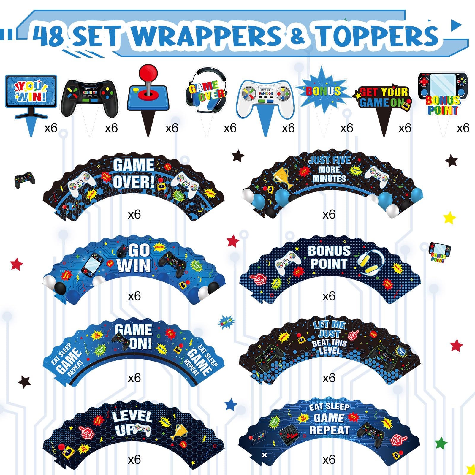 96 Pcs Video Game Controller Cupcake Toppers - Gaming Theme Cake Decorations for Gamer Birthday, Anniversary Parties - Blue Gamepad Cupcake Picks (Perfect for Gaming Themed Parties, Baby Showers, and Retro Game Lovers)