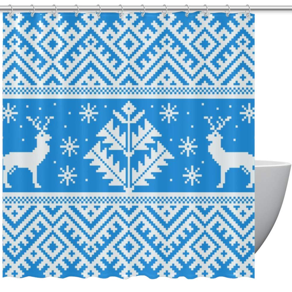 Josid Christmas Shower Curtain - Waterproof Polyester Fabric with Folk Deer Holiday Pattern - Includes 12 Hooks - 66x72 Inch Bathroom Decor for Festive Home Decorating - Perfect for Christmas Bathroom, Guest Bath or Holiday Party Decor