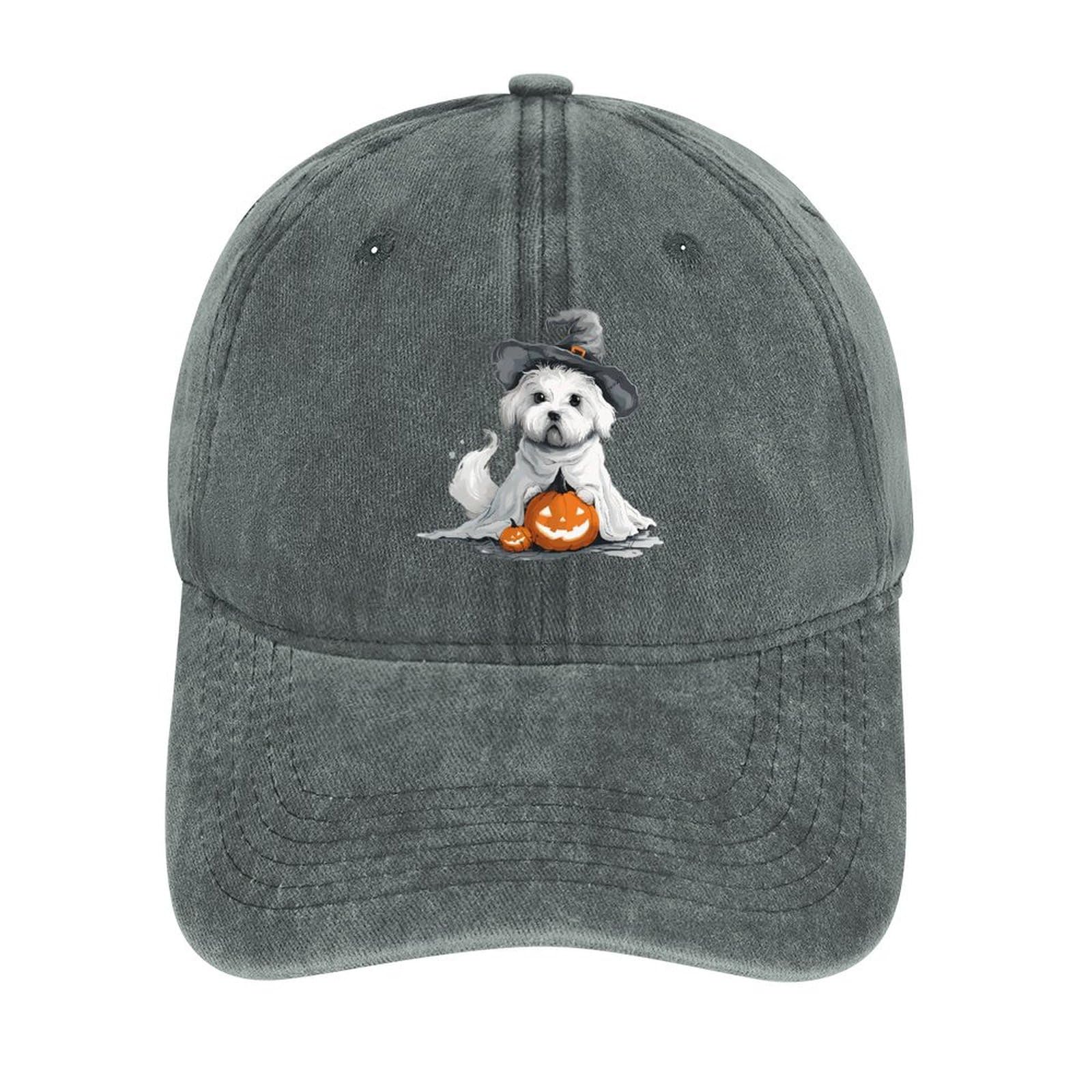 Vintage Halloween Ghost Dog Baseball Cap - Denim Trucker Hat for Men & Women - Perfect for Costume Parties, Golf, Gaming & Casual Wear