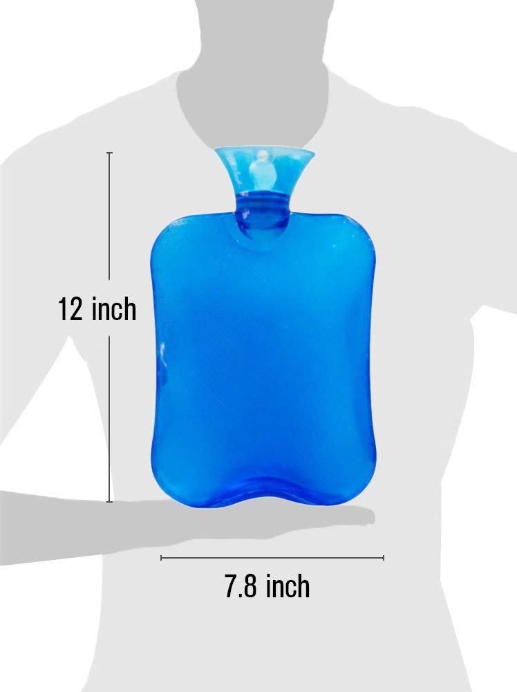 Attmu 2L Transparent Hot Water Bottle with Knitted Cover - Blue | Perfect for Winter Warmth, Pain Relief & Cozy Nights