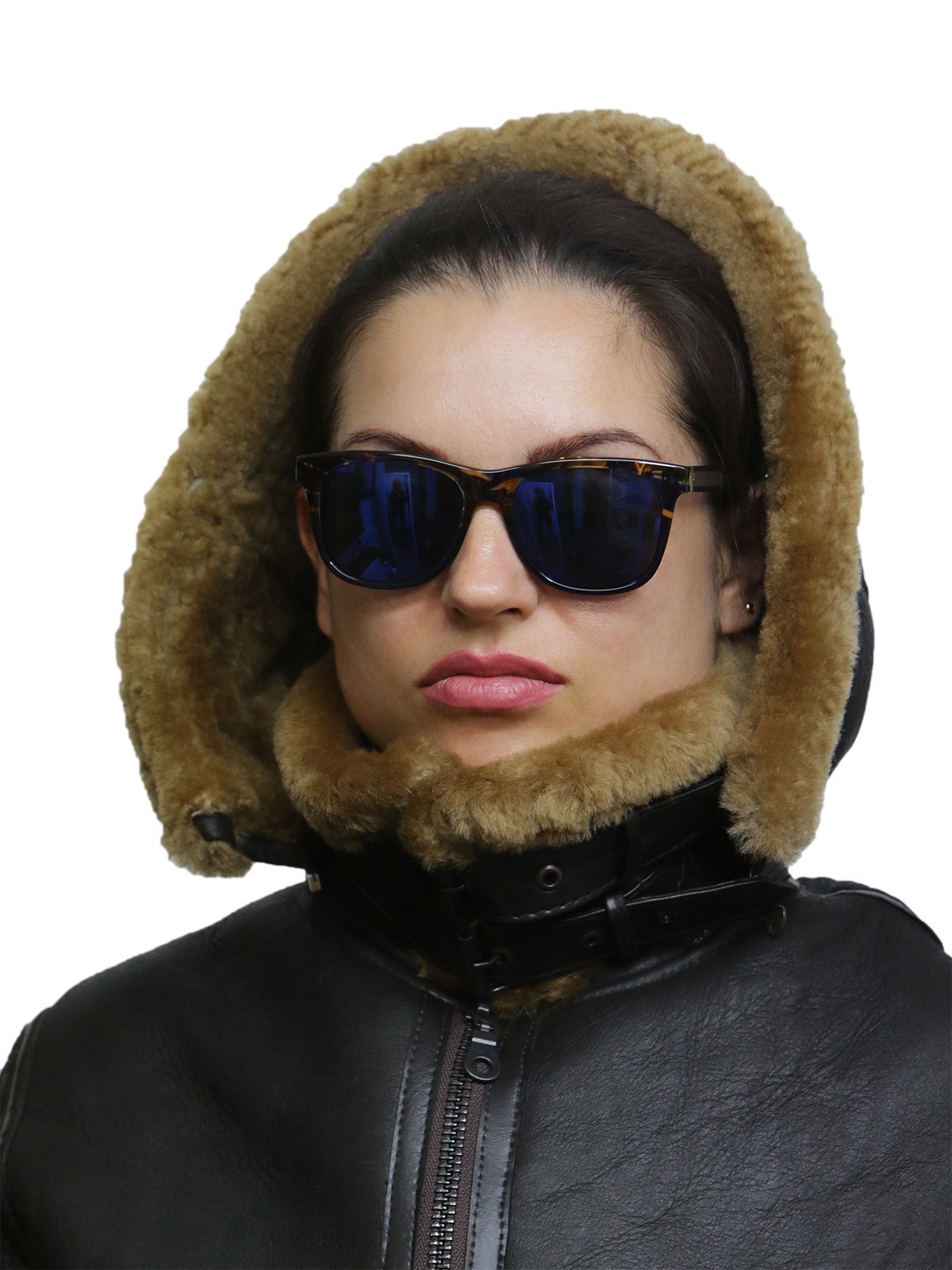 BRANDSLOCK Women's Genuine Sheepskin Leather Aviator Jacket with Hood - Winter Warm Bomber Coat for Cold Weather, Outdoor Activities & Casual Fashion