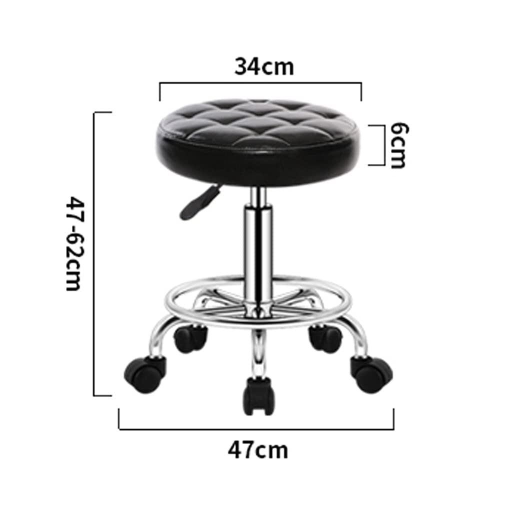 Premium PU Leather Round Rolling Stool with Wheels - Adjustable Swivel Massage Salon Stool with Wider Seat & Footrest - Ergonomic Office Chair, Drafting Stool & Hairdressing Stool for Salon, Spa, Home Office & Beauty Shop (Grey)