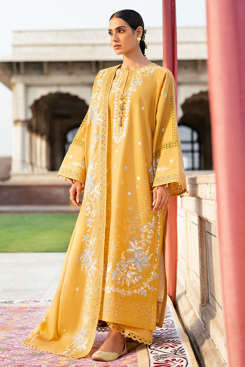 Mustard Mirage 3-Piece Embroidered Lawn Suit for Women - Elegant Pakistani Formal Wear for Weddings, Parties & Special Occasions