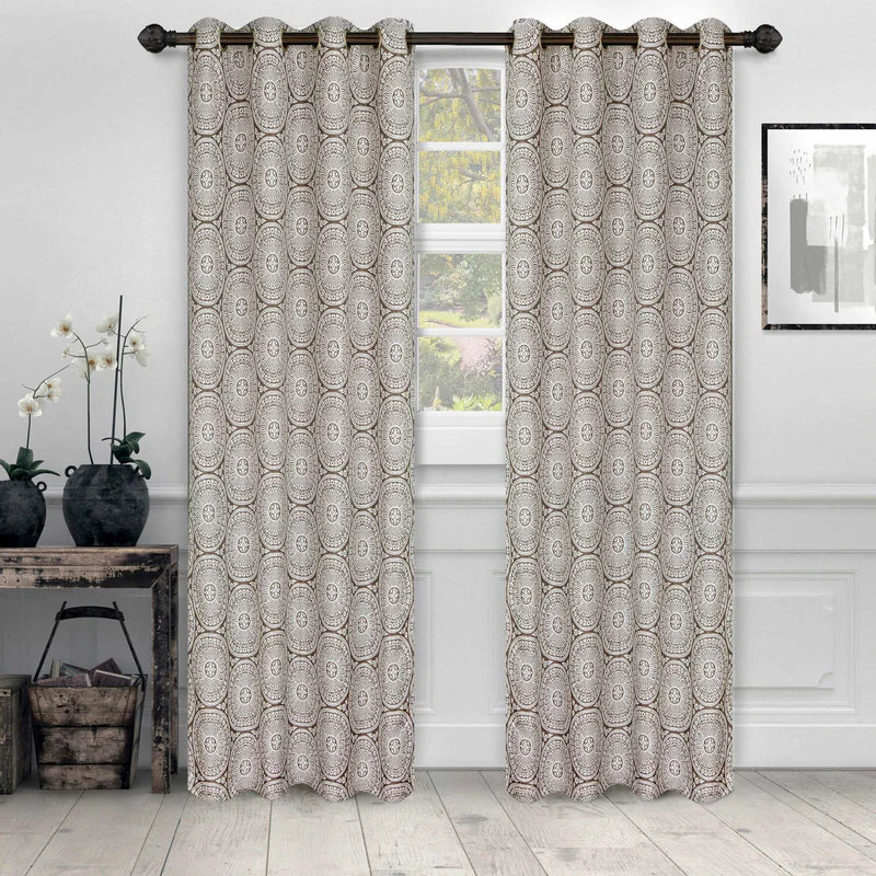Eminence Jacquard Geometric Floral Mandala Curtain Panel Set of 2 - Premium Blackout Window Drapes for Living Room & Bedroom Decor