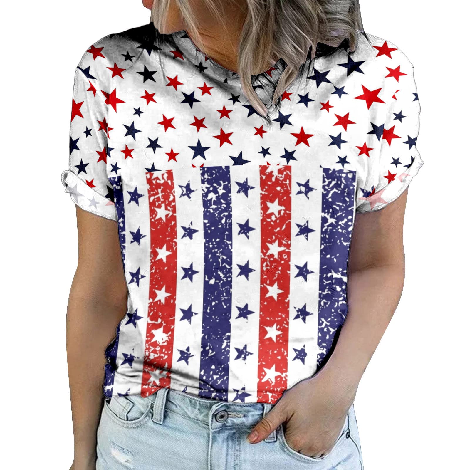 Women's Summer Tops & Blouses - Casual V-Neck Shirts for Dressy Occasions, Holiday & 4th of July Outfits | Perfect for Beach Vacations, Office Wear & Weekend Brunch
