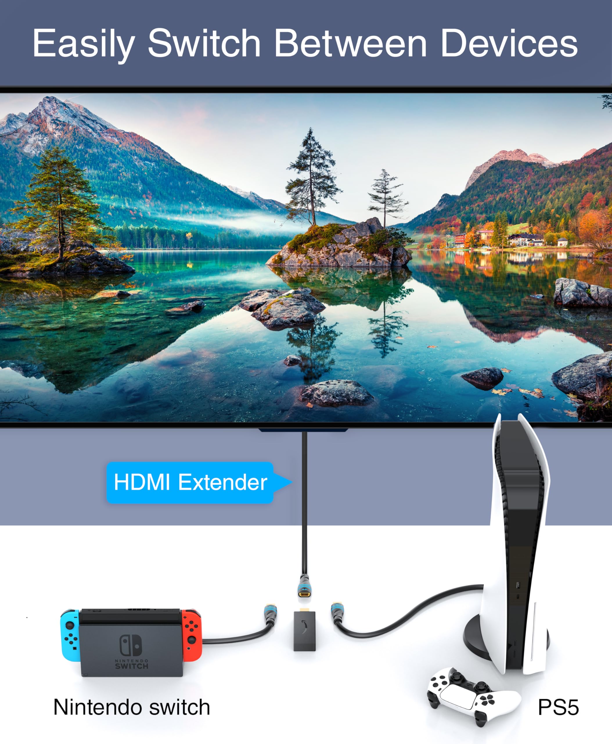 BlueRigger HDMI Cable Extension Male to Female HDMI Extender Cord 4K 60Hz - 3FT High Speed HDMI 2.0 Cable for TV Stick, Chromecast, Nintendo Switch, Xbox, PS4, Blu-ray Player, HDTV, Laptop - Perfect for Home Theater, Gaming & Office Setup