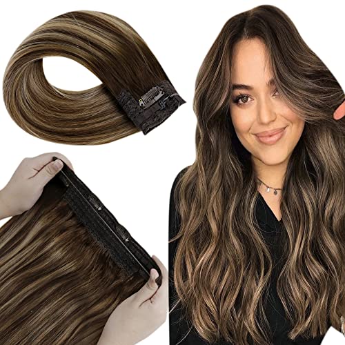Premium Fish Line Halo Hair Extensions with Invisible Clips - Seamless 100% Human Hair Extensions for Length & Volume - Perfect for Weddings, Parties & Daily Styling