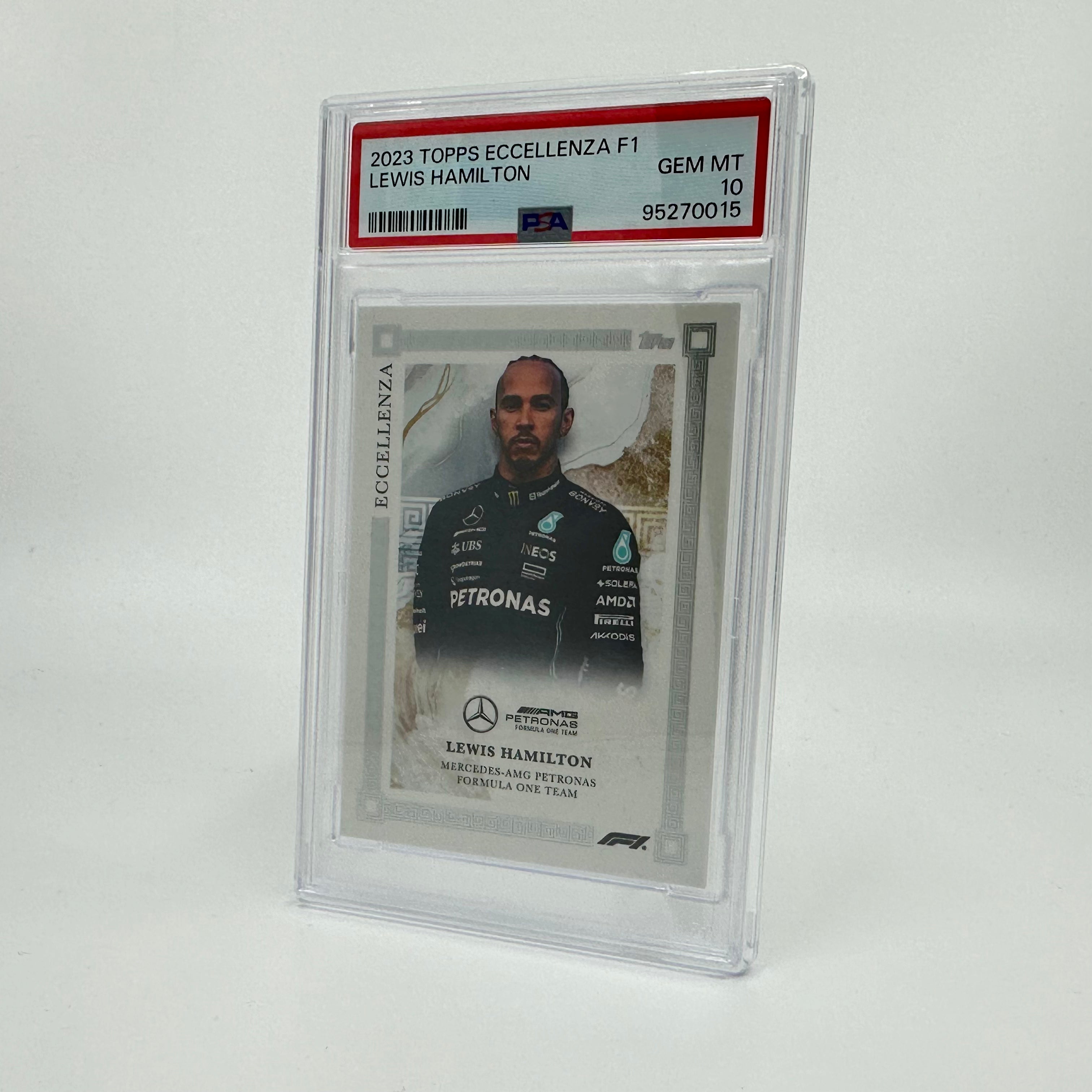 PSA 10 Graded Lewis Hamilton 2023 Eccellenza Trading Card - Rare Collectible for F1 Fans & Sports Memorabilia Enthusiasts | Perfect for Display, Investment, and Racing Memorabilia Collections