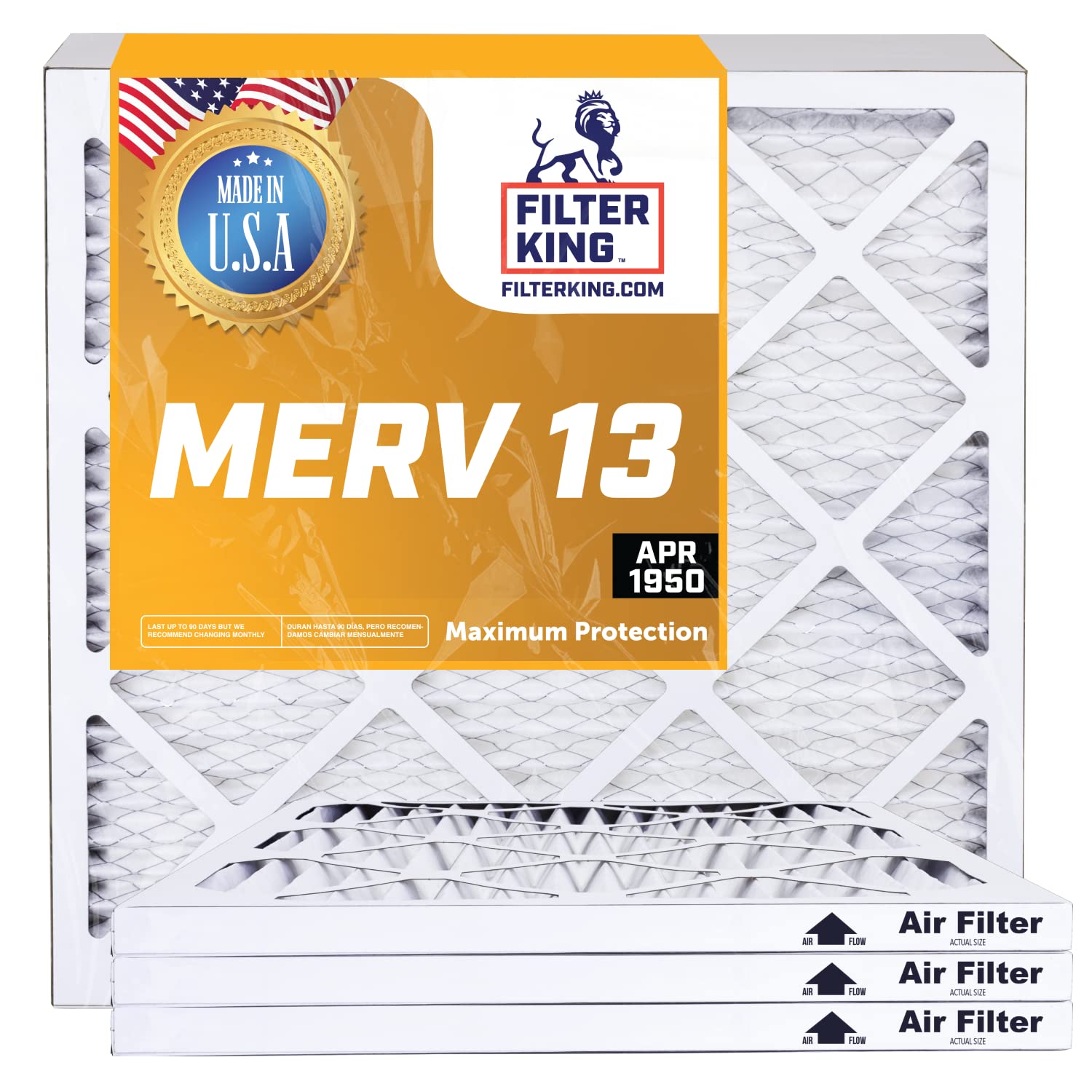 Filter King 12x15x1 MERV 13 HVAC Air Filters - 4 Pack | Premium Pleated AC Furnace Filters for Clean Air | Replacement Filters for Home & Office | Made in USA | Improves Indoor Air Quality for Allergy Relief & Healthy Living