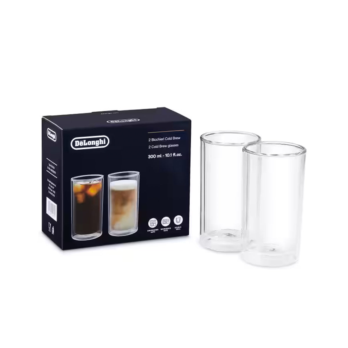 DeLonghi 10.1oz Double Wall Insulated Cold Brew Coffee Glasses Set of 2 - Shatterproof & Sweatproof for Iced Coffee, Tea, Smoothies - Perfect for Home, Office & Outdoor Use #DLSC325