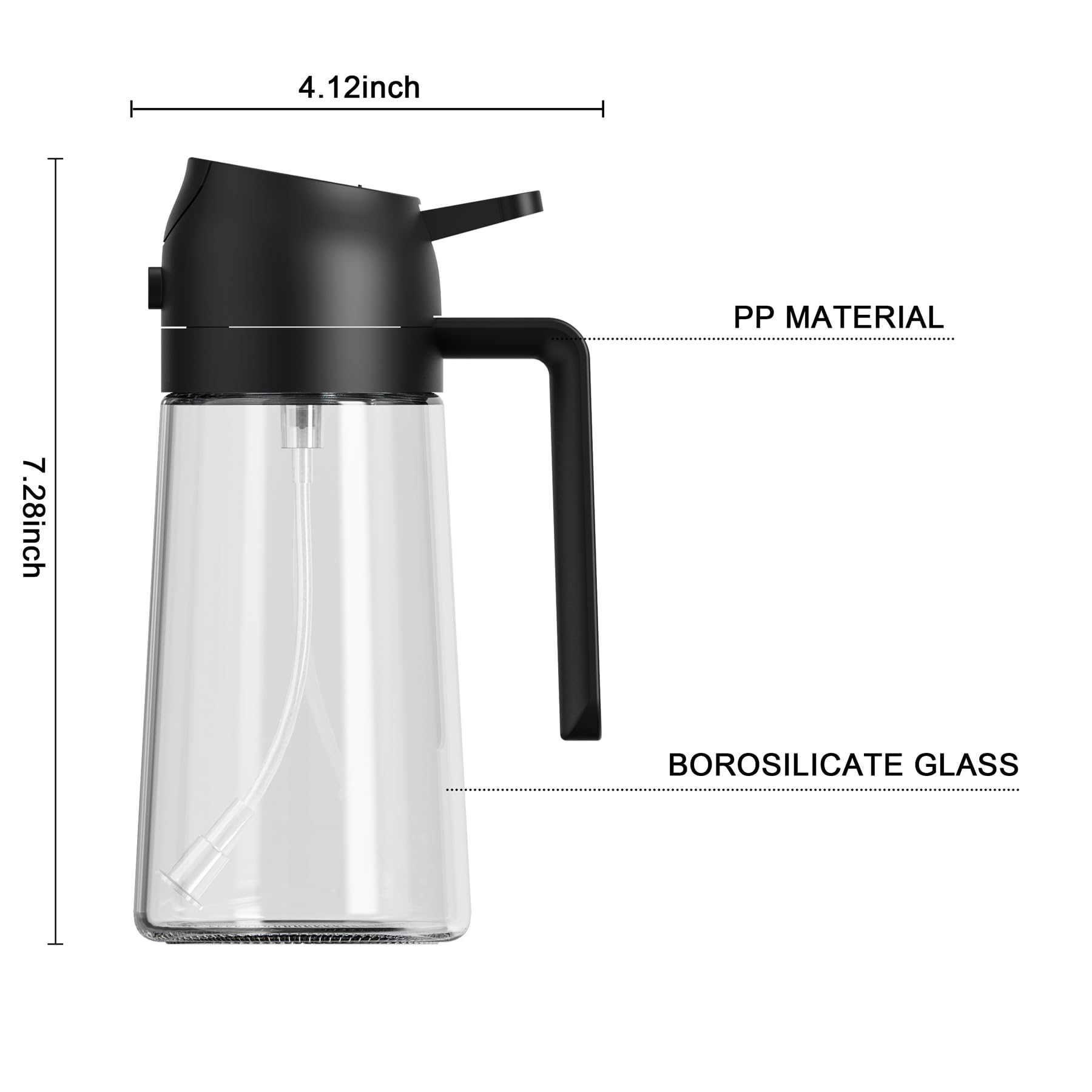 16oz/470ml Oil Sprayer & Dispenser Bottle - 2 in 1 Kitchen Tool for Olive Oil, Cooking Spray, Salad Dressing & BBQ - Perfect for Baking, Grilling & Healthy Cooking (Black)
