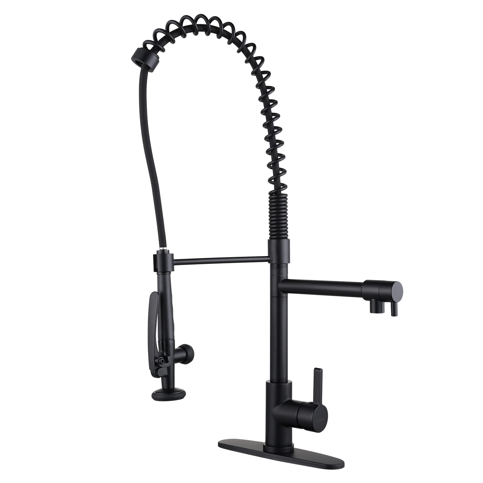 Commercial Kitchen Faucet with Pre-Rinse Sprayer - Matte Black Brass Sink Faucet for Restaurants & Catering