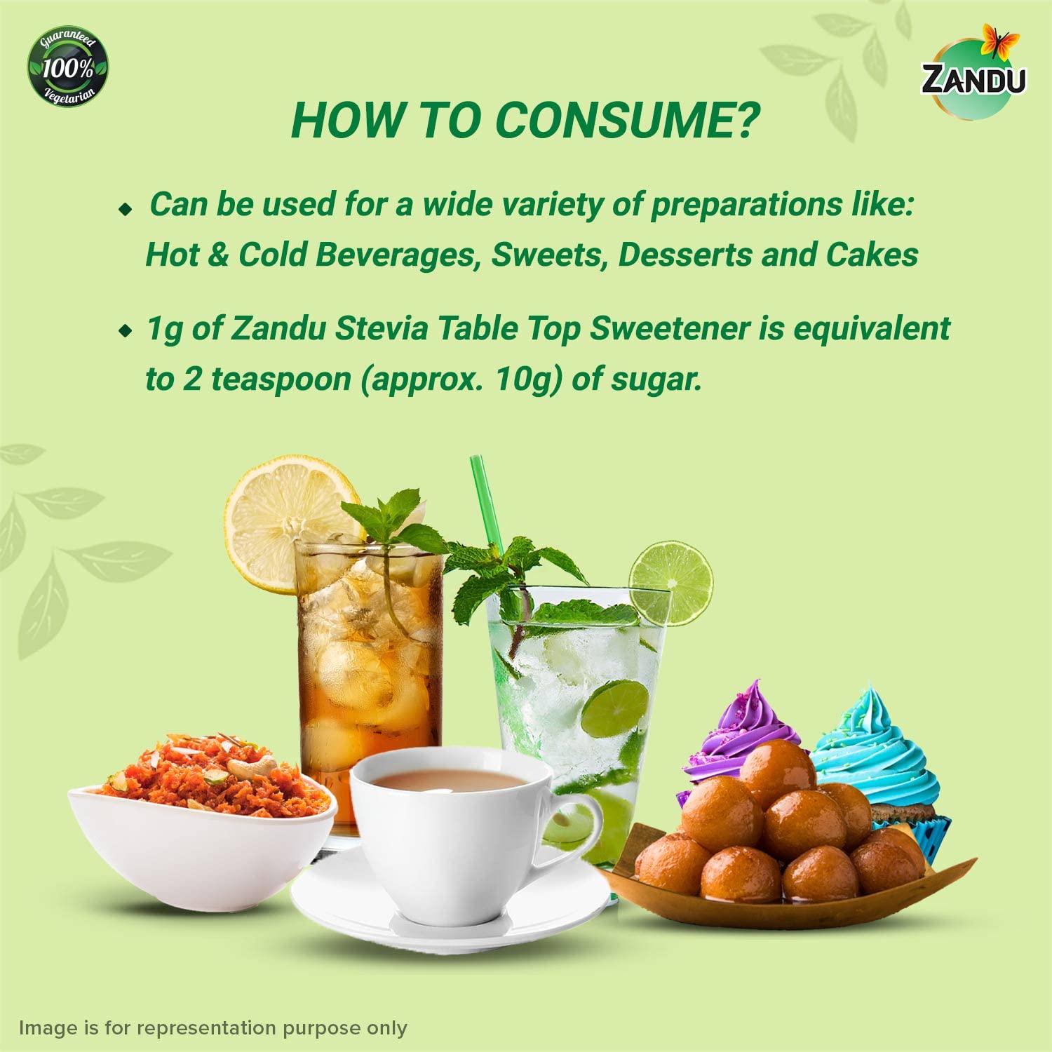 **Zandu Stevia Meethi Tulsi Powder - 100g | Natural Sugar Substitute for Healthy Blood Sugar & Weight Management | Ideal for Tea, Coffee & Baking**