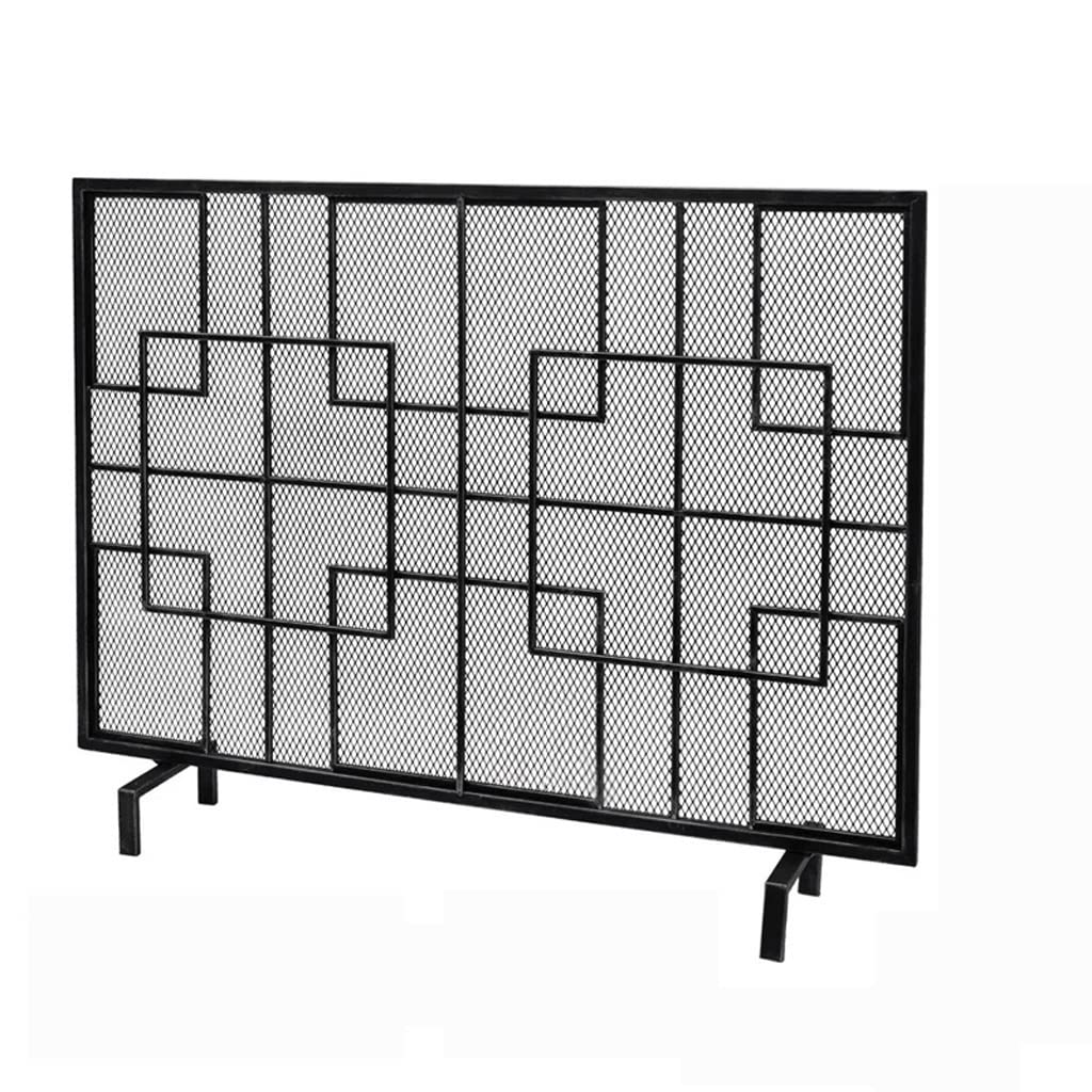European Style Wrought Iron Fireplace Screen - Black Modern Fireplace Cover with Grid Design for Home Safety | Fireplace Door Screen & Family Fence Protection | Perfect for Living Rooms, Bedrooms, and Outdoor Fire Pits