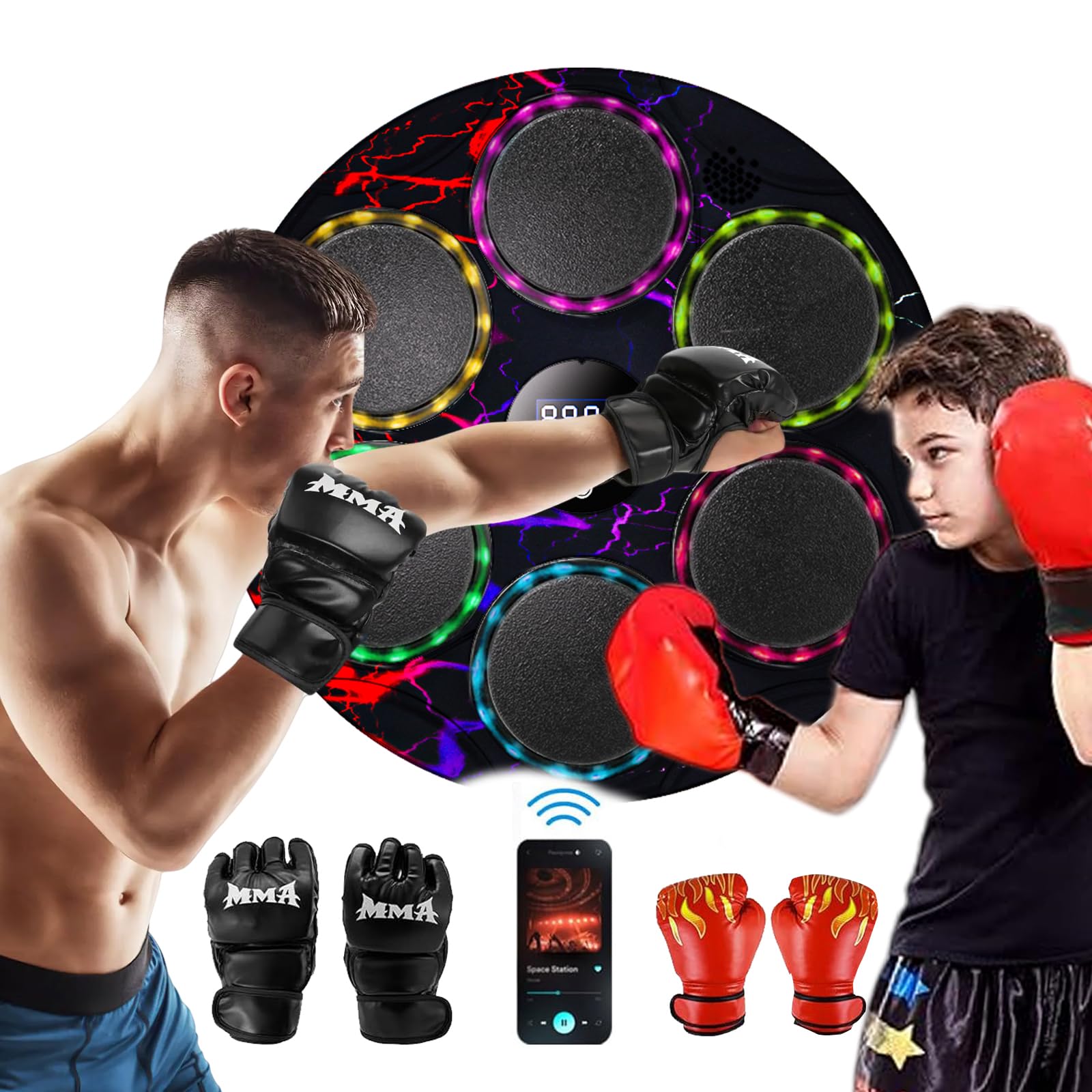 Smart Bluetooth Music Boxing Machine - Wall Mounted Punching Bag for Adults & Kids with Gloves | Indoor Home Gym Equipment for Fitness & Stress Relief | Perfect for Cardio Workouts & Family Fun