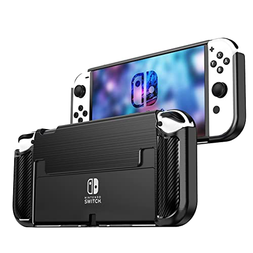Nintendo Switch OLED Protective Case 2021 - Lightweight Shockproof TPU Cover with Ergonomic Grip | Durable Skin for Gaming | Perfect for Travel, Commuting & Home Play (Black)