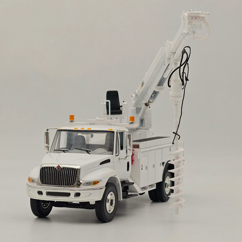 FIRST 1/34 Scale International DuraStar with Utility Digger Derrick Body - White Model 10 4053 | Diecast Truck for Collectors, Construction Enthusiasts & Model Displays