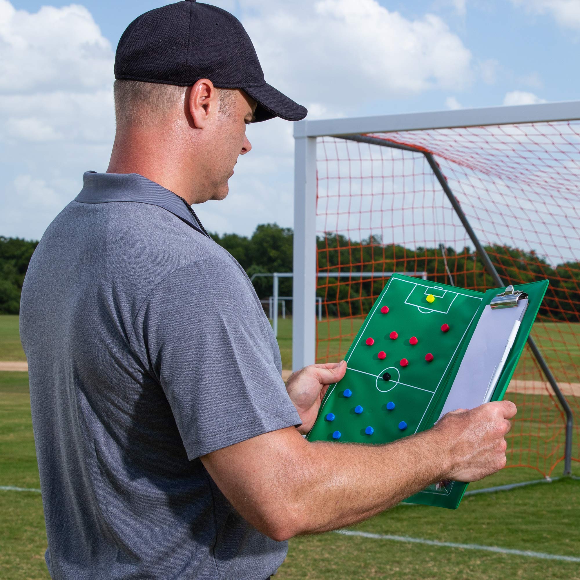 Champion Sports Magnetic Soccer Clipboard Set - Green - Perfect for Coaches, Players & Tactics Planning on the Field