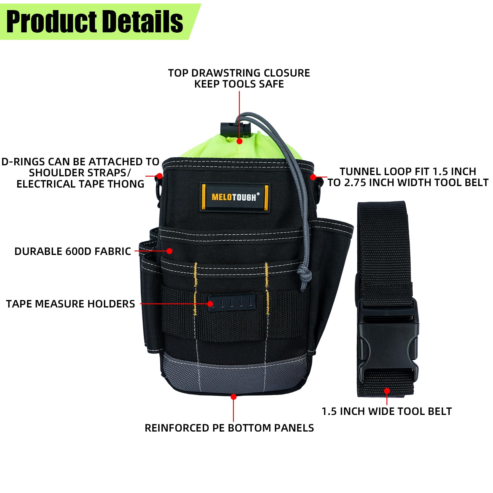 MELOTOUGH Electrician Tool Pouch - Heavy Duty Multi-Pocket Tool Belt Organizer for Technicians, Electricians, HVAC & Maintenance Workers - Perfect for Construction, Repair & DIY Projects