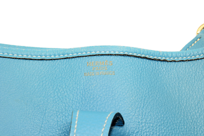 Authentic Hermes Evelyne GM Handbag in Blue Jean Clemence Leather - Luxury Tote for Women, Perfect for Work, Travel & Everyday Use