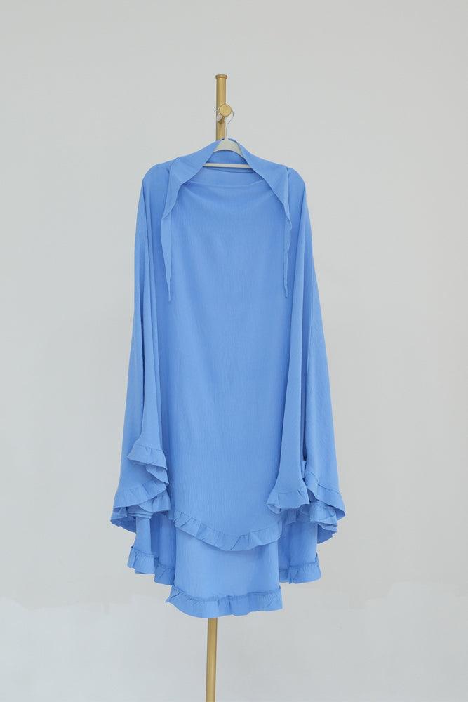 Light Blue One Layer Ruffle Edge Khimar Hijab for Women - Modest Muslim Prayer Scarf - Perfect for Daily Wear, Mosque Visits & Special Occasions
