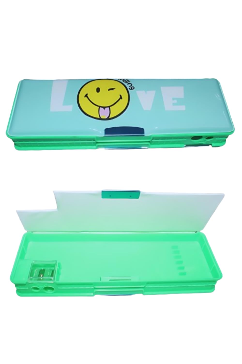 Magnetic Geometry Box with Sharpener - Smiley Printed Multipurpose Pencil Case for School, Compass & Dual-Side Storage - Light Green Pencil Box for Boys & Girls | Perfect for Math Class, Art Projects & School Supplies Organization