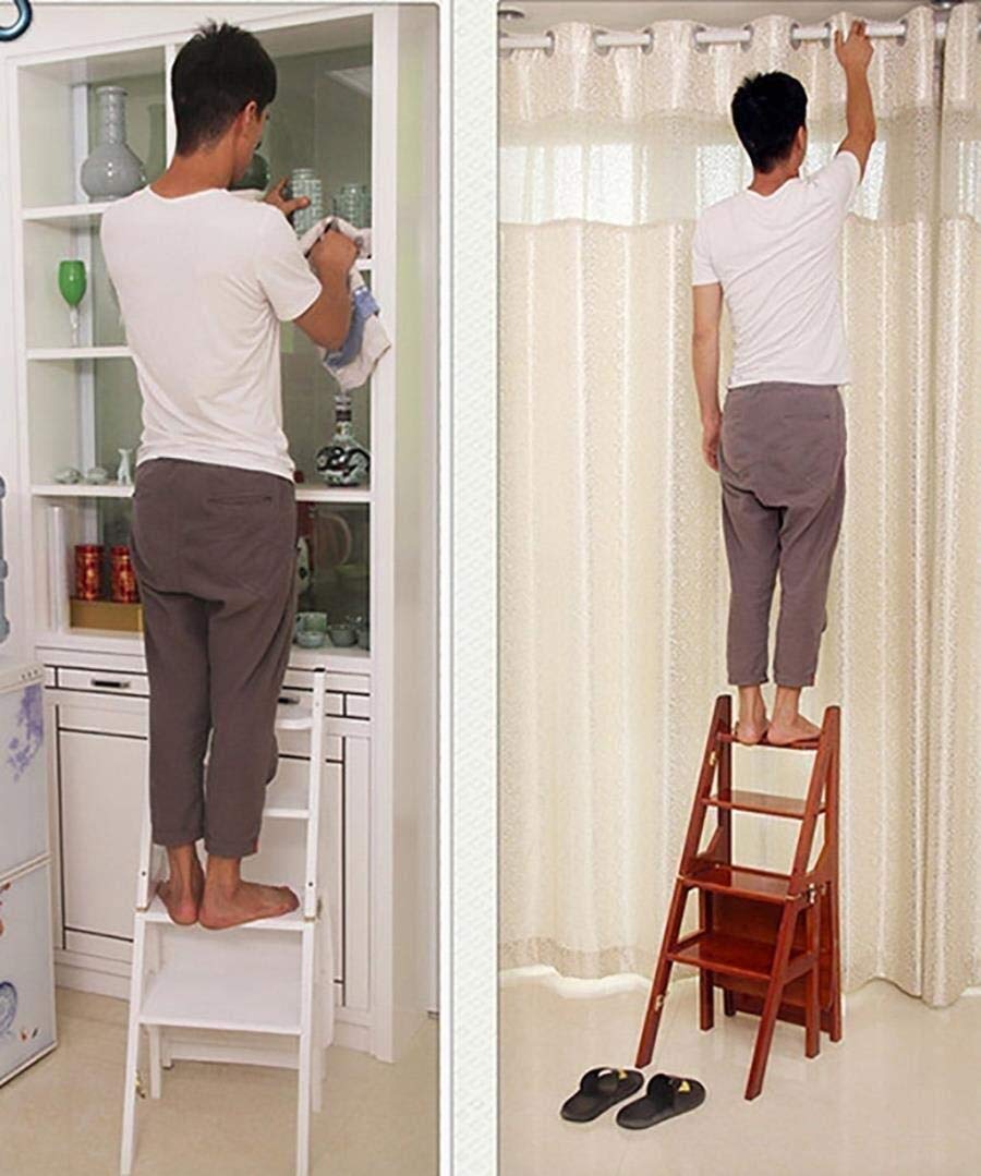 3-Step Foldable Wooden Stool Ladder - Dark Brown Creative Multi-Functional 4-Layer Step Stool for Home, Kitchen, Bathroom & Storage Use