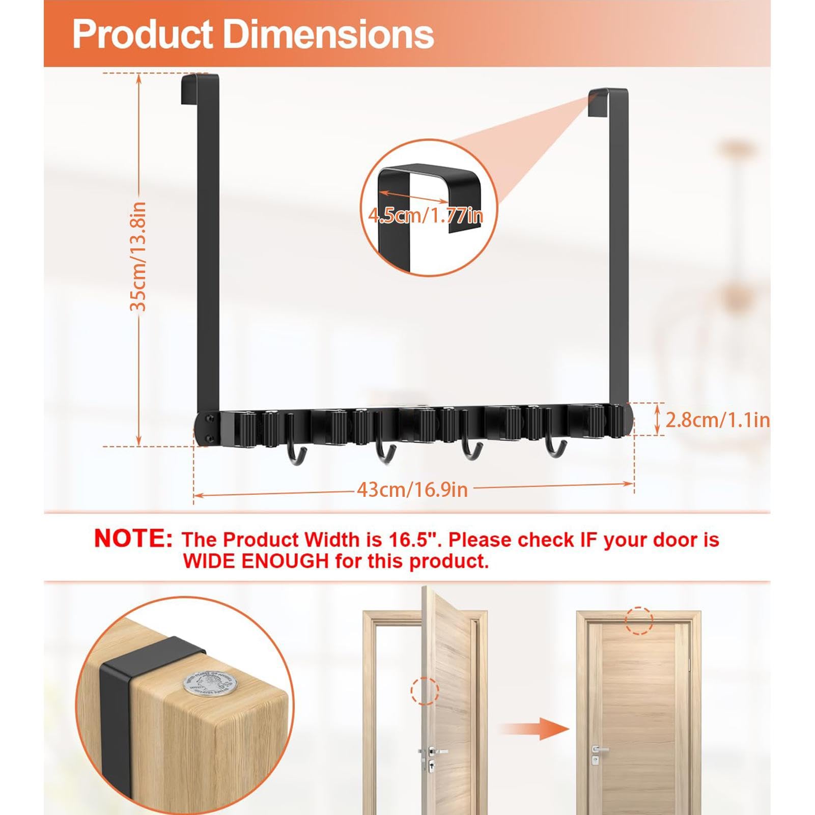 Wall Mounted Broom Holder - No Drill Mop Hanger for Kitchen, Bathroom, Home & Office | Space Saving Storage Organizer for Brooms, Mops & Cleaning Tools