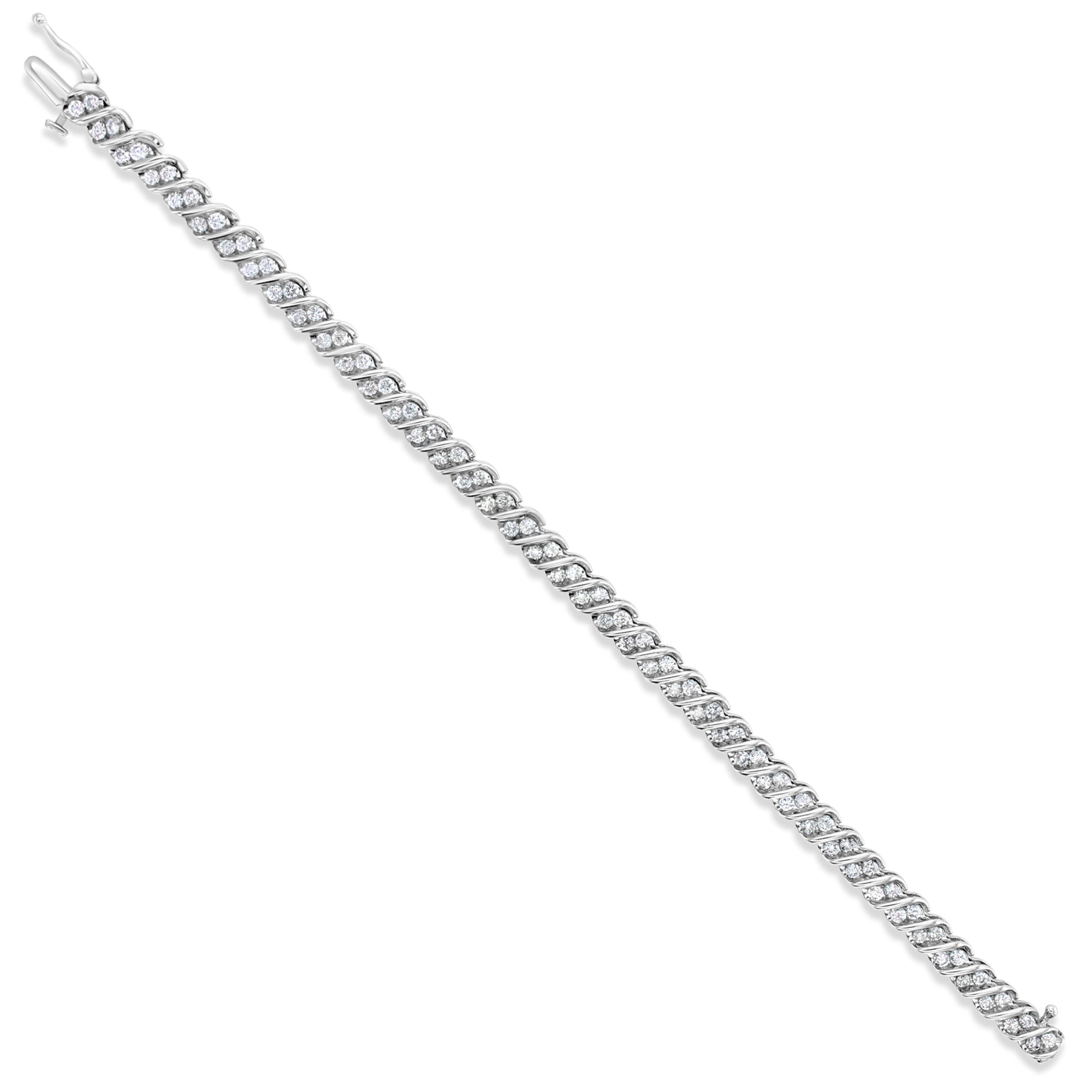 14K White Gold Diagonal Double Row Diamond Tennis Bracelet - Elegant & Timeless Jewelry for Women, Perfect for Weddings, Parties & Special Occasions
