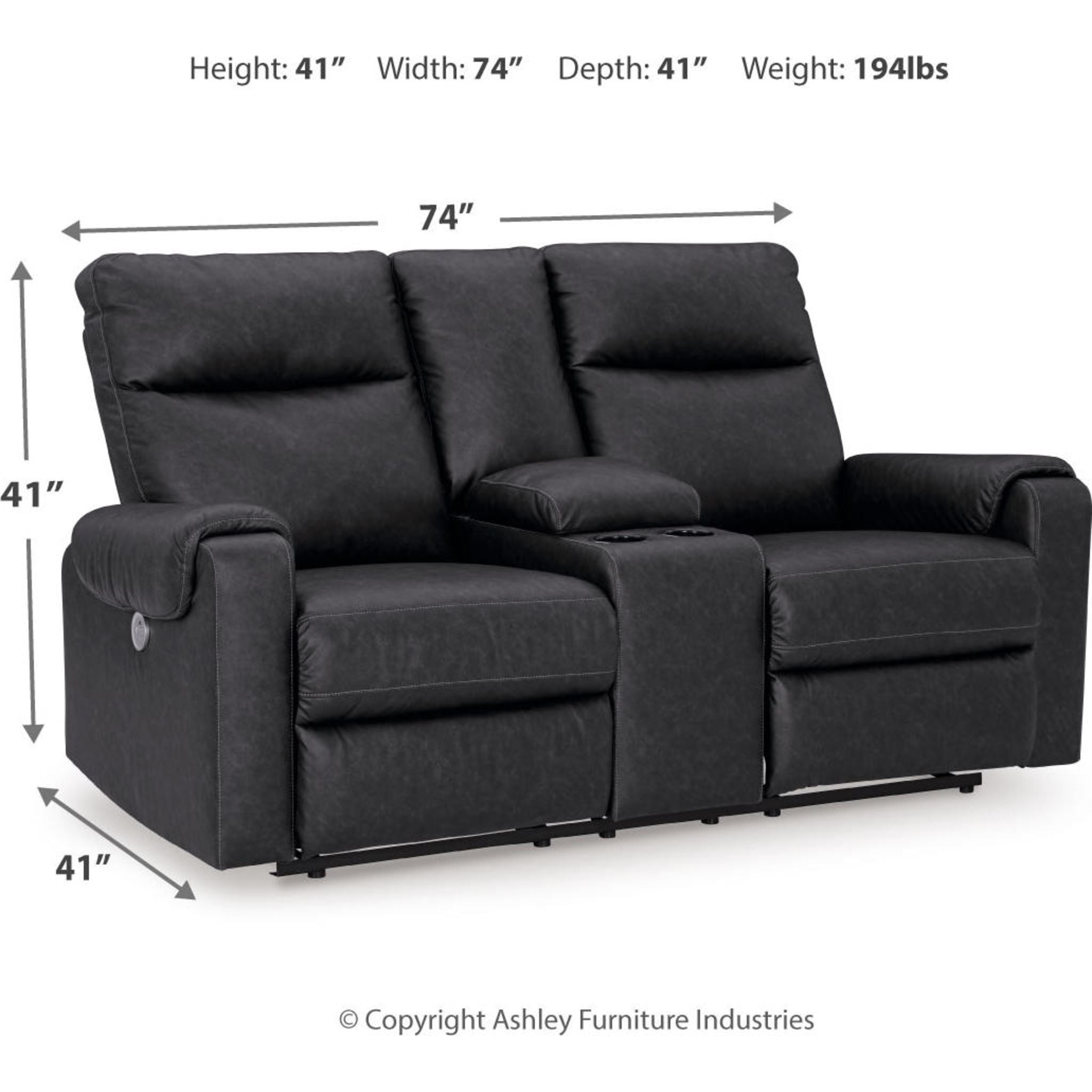 Axtellton Power Reclining Loveseat with Console in Carbon - Modern Electric Recliner Sofa for Living Room, Home Theater & Relaxation