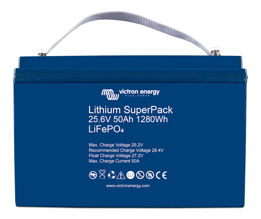 Lithium SuperPack 25.6V 50Ah Battery with M8 Connector - High Performance Power Solution for Solar Energy Storage, RV, Marine & Off-Grid Applications