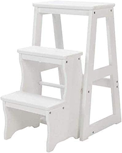 LEOSXA Solid Wood Folding Step Stool with Storage Shelf - Multifunctional Ladder Stool for Adults, Foldable Wooden Step Chair for Home, Kitchen, Bathroom & Closet Organization - Perfect as Step Stool, Seat & Storage Shelf