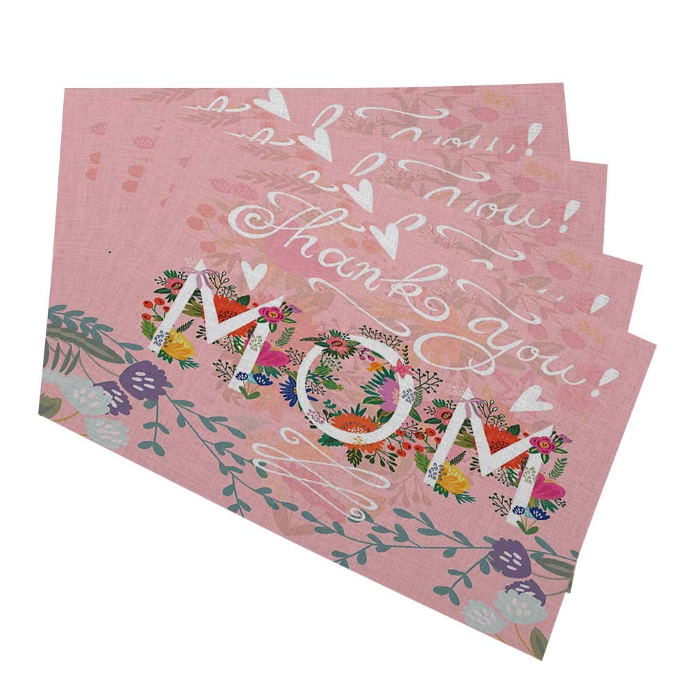 Washable Fabric Place Mats Set of 4 - Cute Summer & Mother's Day Table Mats for Dining - Bright Birthday Holiday Decor - Indoor Home Kitchen Decor - Perfect for Family Gatherings, Dinner Parties & Holiday Celebrations