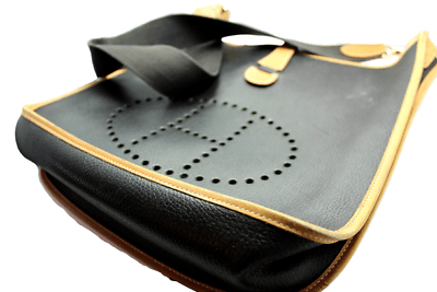 Authentic Hermes Evelyne GM Handbag - Black Leather with Brown Trim | Luxury Tote for Women | Perfect for Work, Travel & Everyday Use