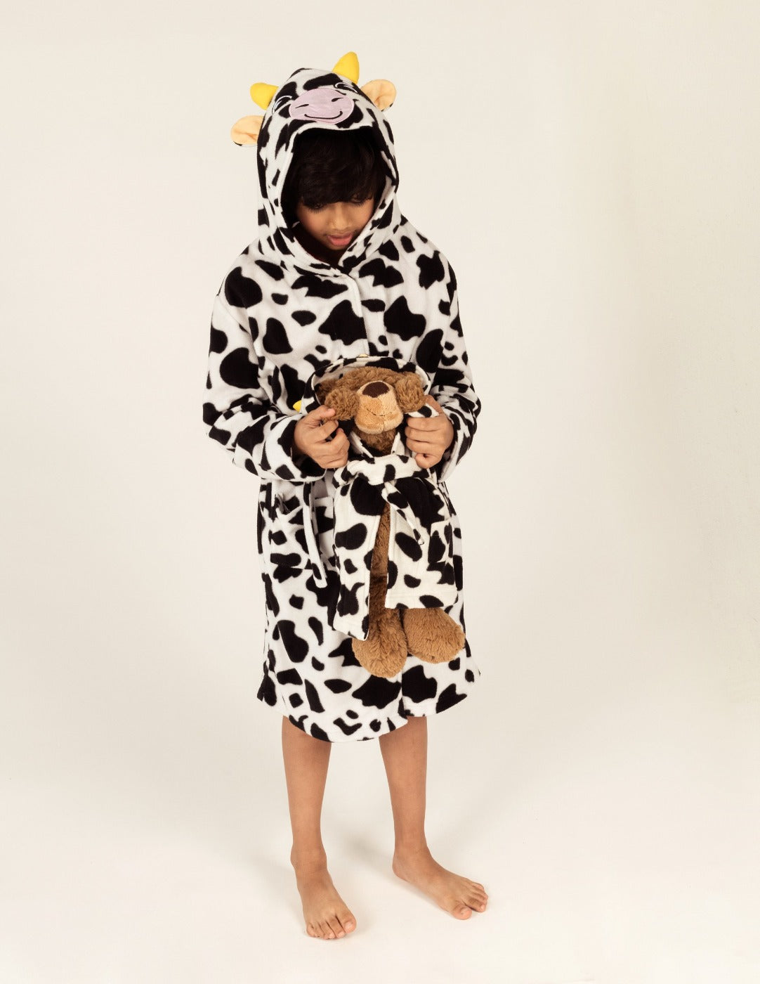 Girl and Doll Fleece Hooded Cow Robe - Soft & Warm Matching Outfits for Kids & Dolls | Perfect for Dress-Up, Photo Shoots & Cozy Winter Wear